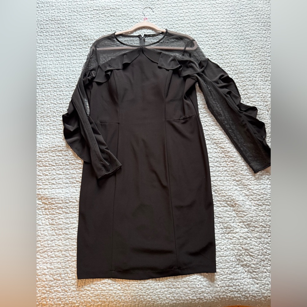 R&M Richards Black Mesh & Ruffle Sleeve Dress